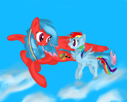 Size: 900x720 | Tagged: safe, artist:rozzy3, rainbow dash, oc, pegasus, pony, blue coat, female, mare, multicolored mane