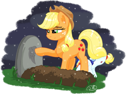 Size: 1915x1428 | Tagged: safe, artist:ruushiicz, derpibooru import, applejack, rainbow dash, oc, earth pony, pegasus, pony, appledash, feels, female, gravestone, implied death, lesbian, magical lesbian spawn, night, offspring, parent:applejack, parent:rainbow dash, parents:appledash, shipping, simple background, transparent background