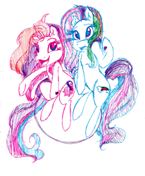 Size: 2521x3061 | Tagged: safe, artist:misaspuppy, rainbow dash, rainbow dash (g3), rarity (g3), g3, duo, simple background, traditional art, white background