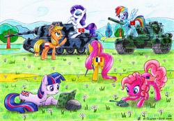 Size: 1280x890 | Tagged: safe, artist:olgfox, derpibooru import, edit, applejack, fluttershy, pinkie pie, rainbow dash, rarity, twilight sparkle, earth pony, pegasus, pony, unicorn, france, mane six, parody, plot, poland, soviet union, tank (vehicle)