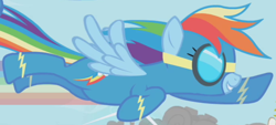 Size: 690x312 | Tagged: safe, derpibooru import, screencap, rainbow dash, pegasus, pony, the ticket master, clothes, flying, outfit catalog, solo, wonderbolts uniform