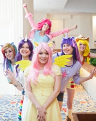 Size: 713x900 | Tagged: safe, artist:mollyisacatlady, artist:twinklebatcosplay, artist:xsoulxxxreaperx, derpibooru import, applejack, fluttershy, pinkie pie, rainbow dash, rarity, twilight sparkle, human, cosplay, irl, irl human, photo