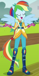 Size: 445x853 | Tagged: safe, derpibooru import, screencap, rainbow dash, equestria girls, friendship games, motorcross outfit, outfit catalog, ponied up, solo, sporty style