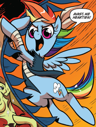 Size: 903x1194 | Tagged: safe, derpibooru import, idw, rainbow dash, pegasus, pony, spoiler:comic, spoiler:comic13, best pony, cute, dashabetes, feminism, hero dash, outfit catalog, pirate, pirate dash, rainbow sass