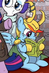 Size: 199x297 | Tagged: safe, artist:katiecandraw, derpibooru import, idw, rainbow dash, rarity, twilight sparkle, pony, unicorn, spoiler:comic, clothes, cosplay, costume, loki, marvel, marvel comics, outfit catalog, princess leia, star wars