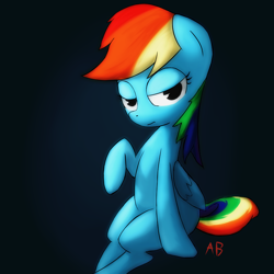 Size: 900x900 | Tagged: source needed, safe, artist:ab, rainbow dash, pegasus, pony, sitting, solo, sultry pose