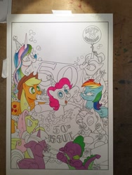 Size: 1536x2048 | Tagged: safe, artist:andypriceart, derpibooru import, applejack, fluttershy, pinkie pie, princess celestia, princess luna, rainbow dash, rarity, spike, twilight sparkle, twilight sparkle (alicorn), alicorn, dragon, earth pony, pegasus, pony, unicorn, mane seven, mane six, traditional art, wip