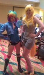 Size: 574x960 | Tagged: safe, artist:rougeleaderred, derpy hooves, rainbow dash, human, cosplay, irl, irl human, photo