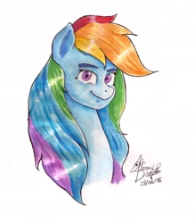 Size: 2114x2422 | Tagged: safe, artist:mannybcadavera, derpibooru import, rainbow dash, pegasus, pony, bust, portrait, solo, traditional art