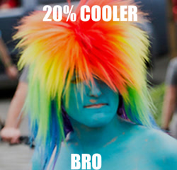 Size: 579x555 | Tagged: safe, edit, photographer:fergums, rainbow dash, human, bodypaint, image macro, irl, irl human, meme, photo, solo, solstice cyclists