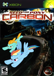 Size: 776x1080 | Tagged: safe, artist:nickyv917, lightning dust, rainbow dash, pegasus, pony, box art, electronic arts, need for speed, need for speed carbon, parody, xbox