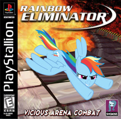 Size: 2000x1963 | Tagged: safe, artist:nickyv917, rainbow dash, pegasus, pony, blue coat, female, game cover, mare, multicolored mane, parody, solo