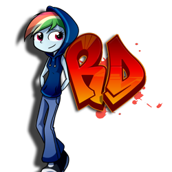 Size: 3500x3500 | Tagged: safe, artist:fj-c, derpibooru import, rainbow dash, equestria girls, clothes, graffiti, hoodie, solo