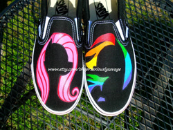 Size: 1024x768 | Tagged: safe, artist:seriouslysavage, fluttershy, rainbow dash, pegasus, pony, clothes, custom, shoes