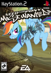 Size: 1521x2150 | Tagged: safe, artist:nickyv917, rainbow dash, changeling, pegasus, pony, box art, changeling swarm, electronic arts, game cover, need for speed, need for speed: most wanted, parody, playstation 2