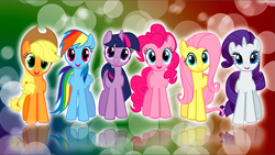 Size: 1097x620 | Tagged: safe, artist:bluedragonhans, derpibooru import, applejack, fluttershy, pinkie pie, rainbow dash, rarity, twilight sparkle, earth pony, pegasus, pony, unicorn, hugpony poses, wallpaper