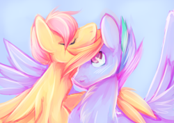 Size: 3507x2480 | Tagged: dead source, safe, artist:strychninehellfriend, butterscotch, fluttershy, rainbow blitz, rainbow dash, pegasus, pony, butterblitz, flutterdash, gay, male, rule 63, shipping