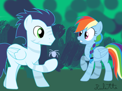 Size: 1024x768 | Tagged: safe, artist:rulette, rainbow dash, soarin', pegasus, pony, alternate hairstyle, avatar, blank flank, braid, female, male, parody, shipping, shocked, soarindash, straight