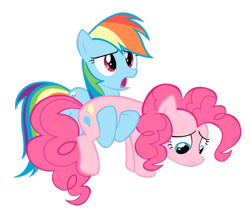 Size: 900x772 | Tagged: safe, artist:l33sah, derpibooru import, pinkie pie, rainbow dash, earth pony, pegasus, pony, too many pinkie pies, carrying, sad, simple background, transparent background, vector