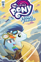 Size: 1054x1600 | Tagged: safe, artist:tonyfleecs, derpibooru import, idw, rainbow dash, soarin', pegasus, pony, spoiler:comic, spoiler:comicff36, clothes, cover, goggles, jacket, open mouth, raised eyebrow, smiling, spread wings, wonderbolts, wonderbolts uniform