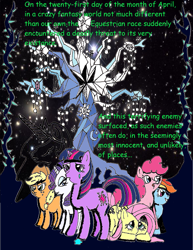 Size: 2550x3300 | Tagged: safe, artist:newguy, derpibooru import, applejack, fluttershy, pinkie pie, princess celestia, rainbow dash, rarity, twilight sparkle, alicorn, earth pony, pegasus, pony, unicorn, little shop of horrors, mane six, parody, tree of harmony