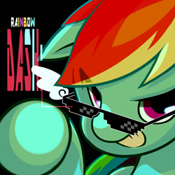 Size: 1000x1000 | Tagged: safe, artist:zx, derpibooru import, rainbow dash, pegasus, pony, black background, grin, looking at you, simple background, smiling, solo, sunglasses