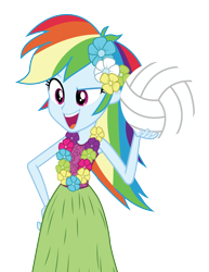 Size: 3125x4058 | Tagged: safe, artist:mohawgo, rainbow dash, equestria girls, rainbow rocks, clothes, grass skirt, huladash, lei, simple background, skirt, solo, transparent background, vector, volleyball