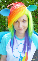 Size: 711x1125 | Tagged: safe, artist:stunt-sheep, rainbow dash, human, cosplay, irl, irl human, looking at you, photo, solo