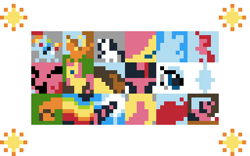 Size: 512x320 | Tagged: safe, artist:bifrac, derpibooru import, applejack, fluttershy, pinkie pie, rainbow dash, rarity, twilight sparkle, earth pony, pegasus, pony, unicorn, mane six, minimalist, pixel art