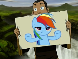 Size: 500x375 | Tagged: safe, rainbow dash, pegasus, pony, avatar the last airbender, blue coat, female, mare, multicolored mane, sokka