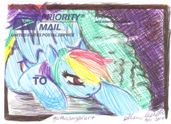 Size: 700x509 | Tagged: safe, artist:gothicsugar, rainbow dash, pegasus, pony, solo, traditional art, usps