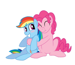 Size: 955x837 | Tagged: safe, artist:andreamelody, derpibooru import, bubble berry, pinkie pie, rainbow dash, earth pony, pegasus, pony, blushing, bubbledash, female, half r63 shipping, hug, male, pinkiedash, rule 63, shipping, straight