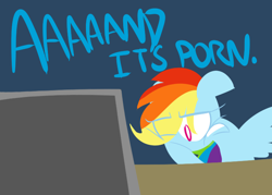 Size: 500x357 | Tagged: safe, artist:frostedwarlock, rainbow dash, pegasus, pony, computer, facehoof, meme, porn, rainbow dash replies, reaction image, single panel, solo