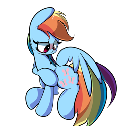 Size: 4000x4000 | Tagged: safe, artist:turtlefarminguy, rainbow dash, pegasus, pony, blushing, solo, swapped cutie marks