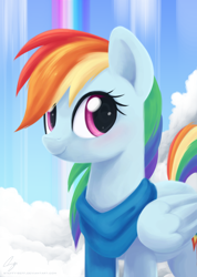 Size: 2564x3605 | Tagged: safe, artist:steffy-beff, rainbow dash, pegasus, pony, clothes, cloud, cloudy, scarf, solo