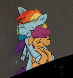 Size: 720x764 | Tagged: safe, artist:naterrang, rainbow dash, scootaloo, pegasus, pony, hug, scootalove