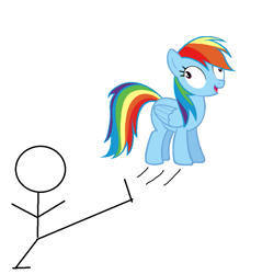 Size: 873x915 | Tagged: safe, artist:angrynoahs, rainbow dash, pegasus, pony, derp, derp face, hater, kick, kicking, rainbow derp, stick figure