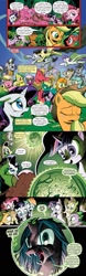 Size: 651x2100 | Tagged: safe, derpibooru import, edit, idw, apple bloom, applejack, big macintosh, carrot top, cheerilee, doctor whooves, fluttershy, golden harvest, lily, lily valley, lyra heartstrings, pinkie pie, queen chrysalis, rainbow dash, rarity, scootaloo, spike, sweetie belle, twilight sparkle, unicorn twilight, wild fire, zecora, changeling, changeling queen, dragon, earth pony, pegasus, pony, unicorn, zebra, comic:friendship is dragons, spoiler:comic, chrono chrys, clothes, cocoon, comic, cutie mark crusaders, dialogue, ear piercing, earring, eyes closed, female, filly, flying, freckles, hat, hoof hold, jewelry, male, mane seven, mane six, mare, neck rings, necktie, observer, piercing, stallion, text edit, watch