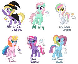 Size: 4608x3816 | Tagged: safe, artist:thecheeseburger, abra-ca-dabra, coconut cream, minty, rainbow dash, rainbow dash (g3), toola roola, g3, g3 to g4, generation leap, star dasher