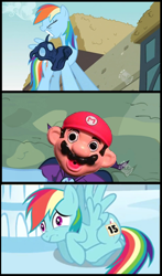 Size: 800x1356 | Tagged: safe, mare do well, rainbow dash, pegasus, pony, creepy, exploitable meme, mario, meme, super mario bros.