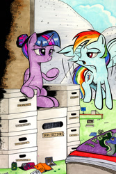 Size: 733x1100 | Tagged: safe, artist:boxedsurprise, rainbow dash, twilight sparkle, twilight sparkle (alicorn), alicorn, pegasus, pony, comic book, female, mare