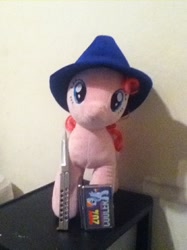 Size: 500x667 | Tagged: safe, derpibooru import, pinkie pie, rainbow dash, badass, balisong, build-a-bear, butterfly knife, hat, irl, photo, plushie, trilby