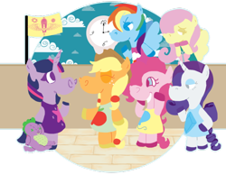 Size: 600x466 | Tagged: safe, artist:rhodecyl, derpibooru import, applejack, fluttershy, pinkie pie, rainbow dash, rarity, spike, twilight sparkle, dragon, earth pony, pegasus, pony, unicorn, animal crossing, mane seven, mane six