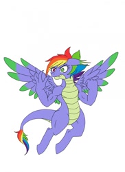 Size: 932x1280 | Tagged: safe, artist:lurking tyger, rainbow dash, spike, hybrid, dna digivolution, fusion, rainbow dragon, solo