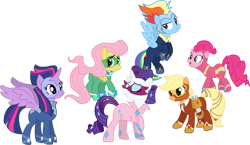 Size: 1000x578 | Tagged: safe, artist:schnuffitrunks, derpibooru import, applejack, fili-second, fluttershy, masked matter-horn, mistress marevelous, pinkie pie, radiance, rainbow dash, rarity, twilight sparkle, twilight sparkle (alicorn), zapp, alicorn, earth pony, pegasus, pony, unicorn, power ponies (episode), season 4, female, mane six, mare, power ponies, power rangers, speculation