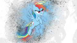 Size: 1920x1080 | Tagged: safe, artist:aelioszero, artist:synthrid, rainbow dash, pegasus, pony, floating, paint splatter, solo, vector, wallpaper