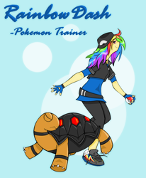 Size: 1528x1856 | Tagged: safe, artist:pupperson9, rainbow dash, human, humanized, pokémon, torkoal