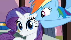 Size: 1365x768 | Tagged: safe, screencap, rainbow dash, rarity, pegasus, pony, unicorn, the crystal empire, female, horn, mare