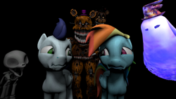 Size: 1024x576 | Tagged: safe, artist:johnnyhorse, derpibooru import, rainbow dash, soarin', ghost, pegasus, pony, 3d, bone, five nights at freddy's, halloween, scared, skeleton, soarindash