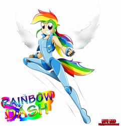 Size: 3189x3307 | Tagged: safe, artist:ryured, rainbow dash, human, bodysuit, humanized, solo, tailed humanization, winged humanization